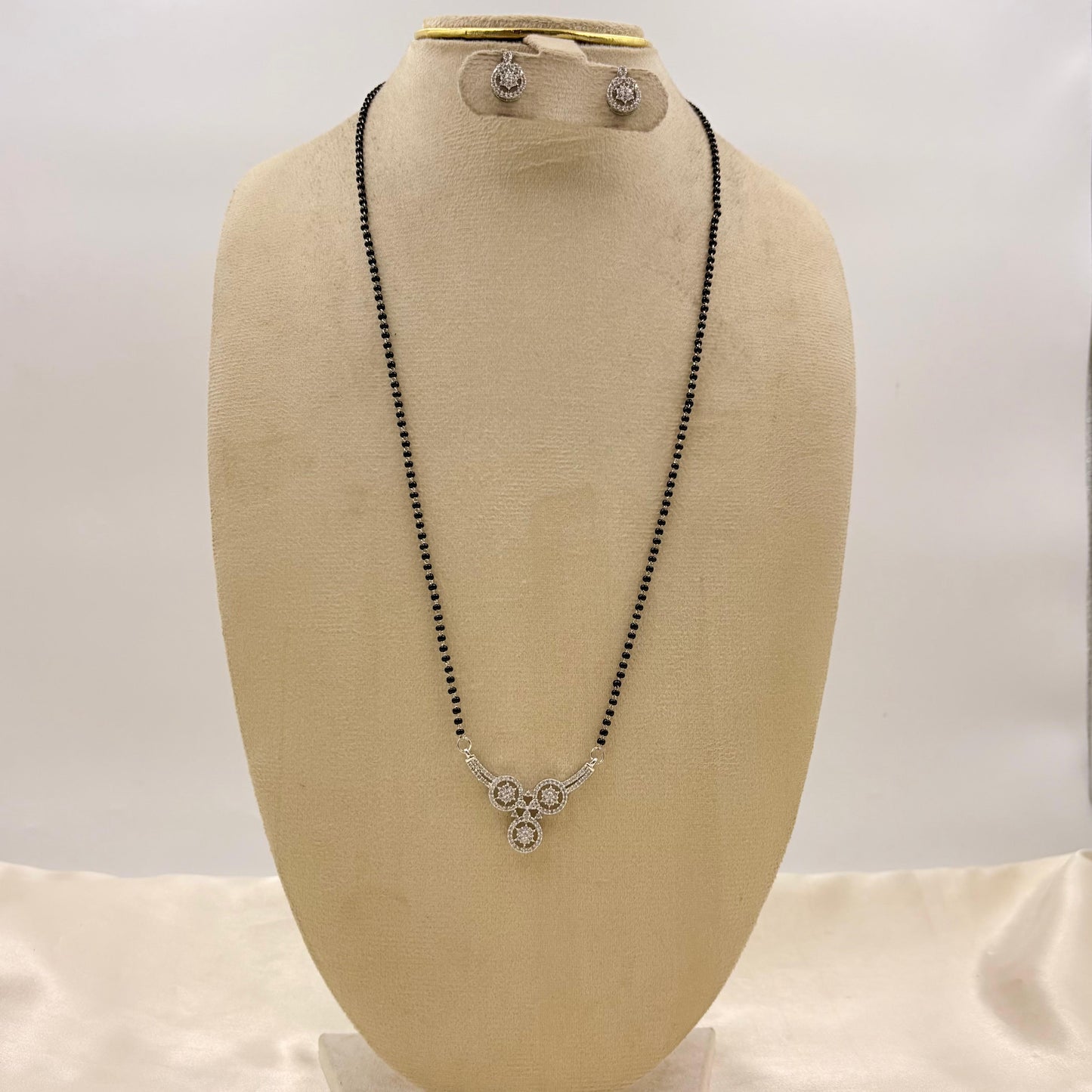 Silver Finish Minimal CZ Mangalsutra with Matching Stud Earrings