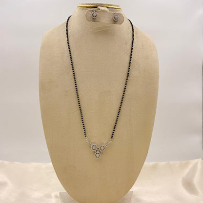 Silver Finish Minimal CZ Mangalsutra with Matching Stud Earrings