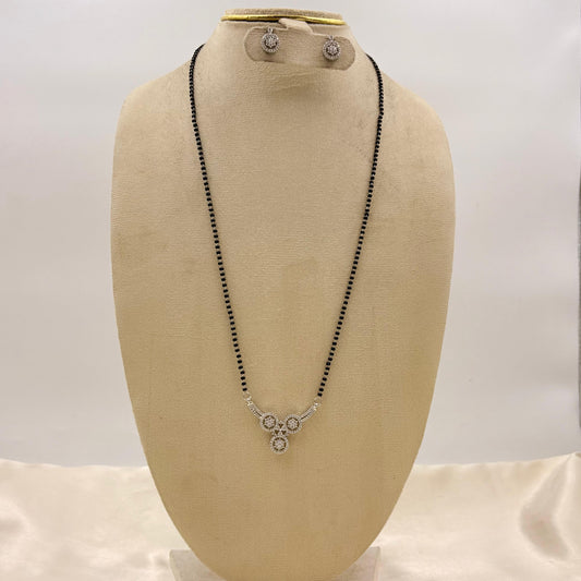 Silver Finish Minimal CZ Mangalsutra with Matching Stud Earrings