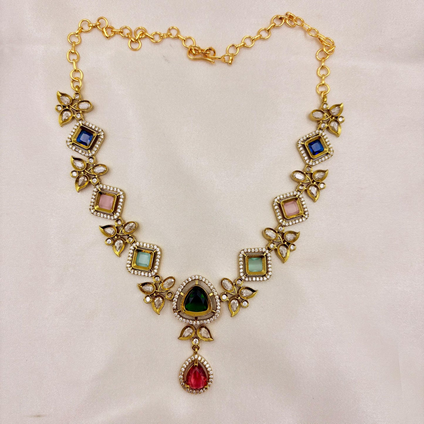 Premium Multicolour Stone Kundan Necklace Set with Earrings | Festive & Bridal Jewellery
