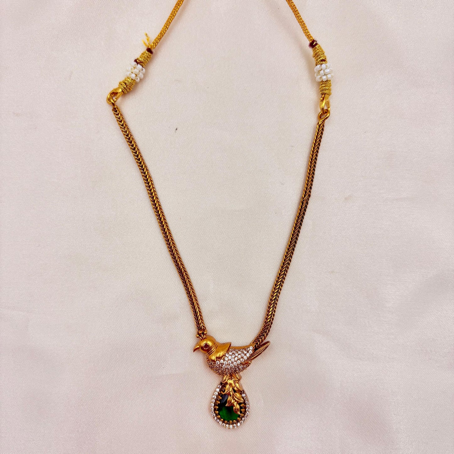 Green Stone Bird Pendant Necklace Set