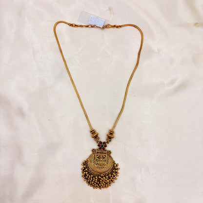 Antique Gold Lakshmi Temple Necklace with Bead Pendant & Matching Earrings