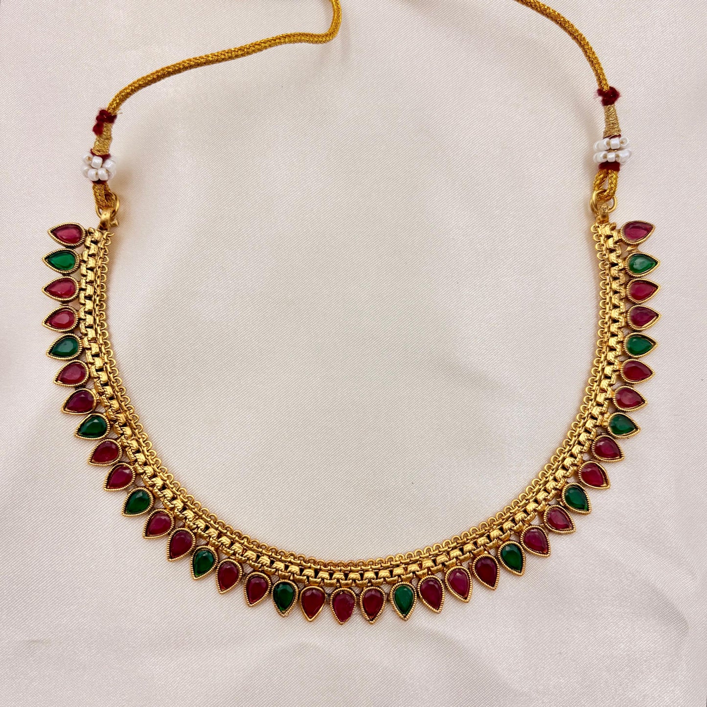 Ruby & Emerald Enamel Teardrop Necklace Set | Traditional Lightweight Jewellery