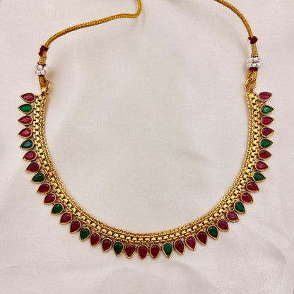 Ruby & Emerald Enamel Teardrop Necklace Set | Traditional Lightweight Jewellery