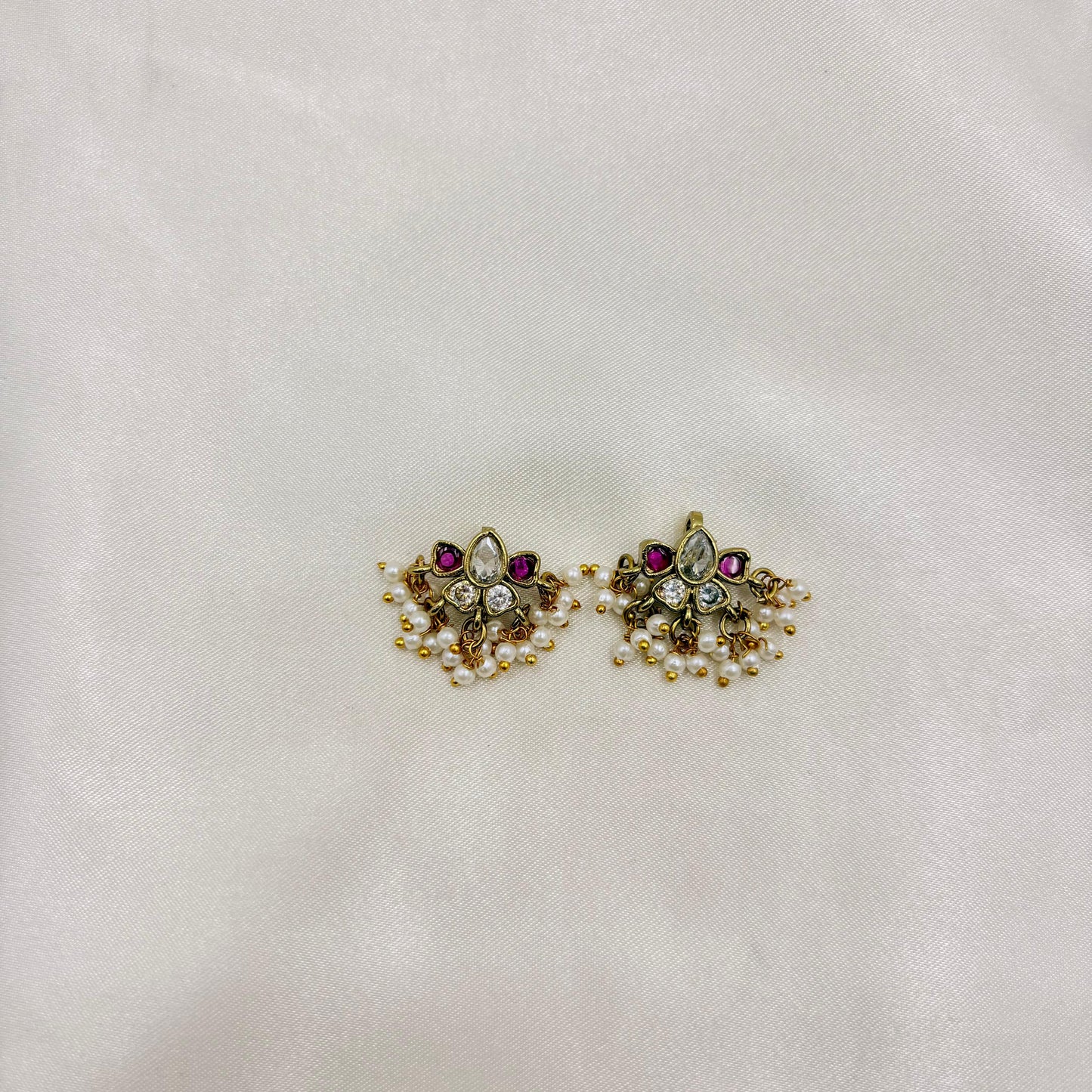 Lotus Kundan Bugudi with Pearl Hangings – Traditional South Indian Ear Cuff (Pair)