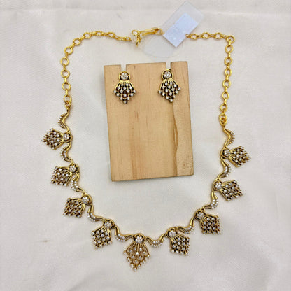 Elegant Gold-Plated AD Stone Chandelier Necklace Set with Earrings | Lightweight Party Wear Jewellery