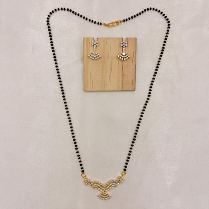Gold Finish Layered CZ Mangalsutra with Matching Drop Earrings