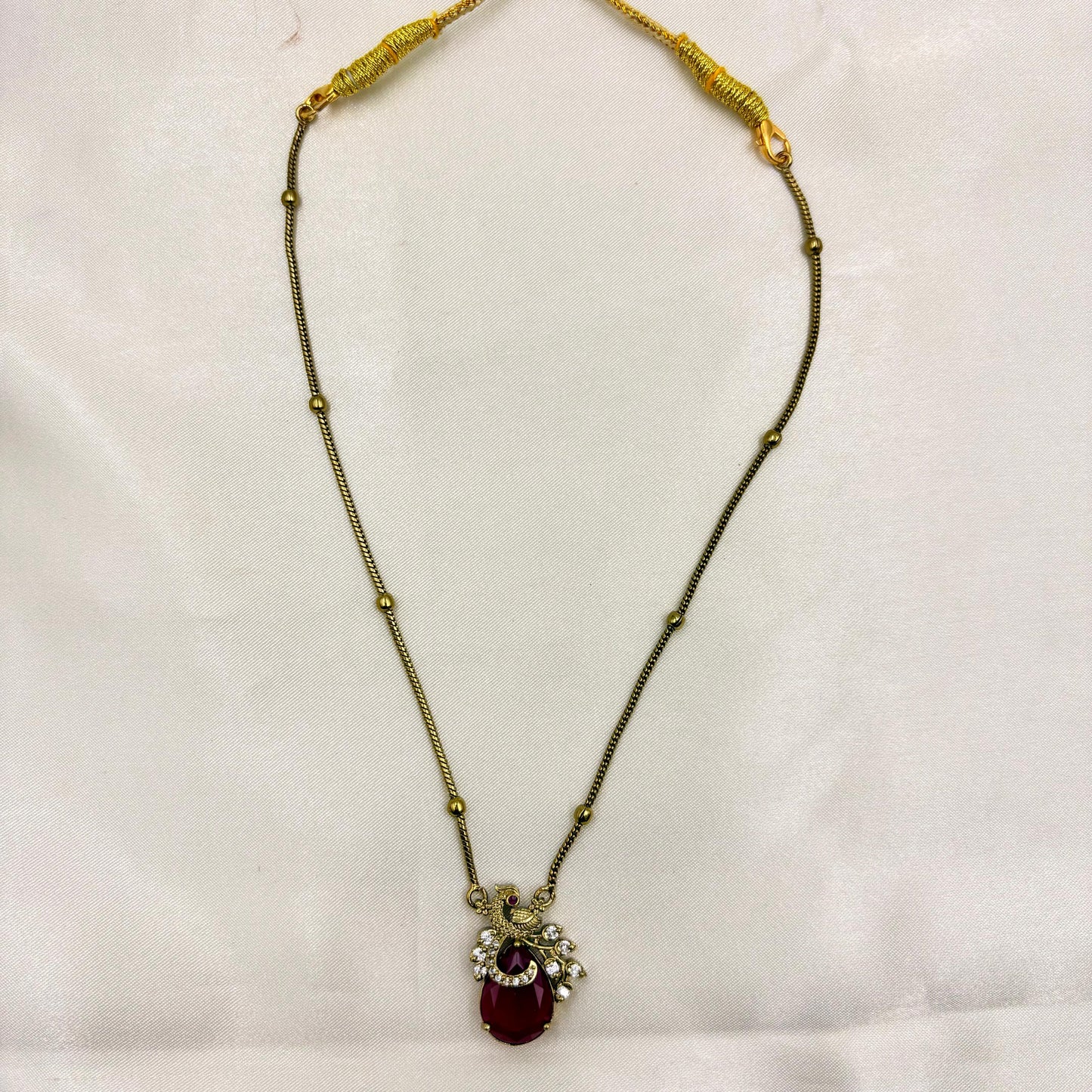 Antique Gold Peacock Pendant Necklace Set with Ruby Stone