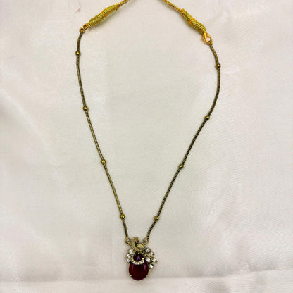 Antique Gold Peacock Pendant Necklace Set with Ruby Stone