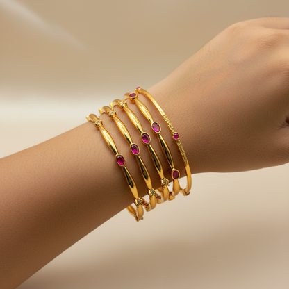 Elegant Ruby Stone Gold Polish Bangles – Slim Daily Wear Designer Set