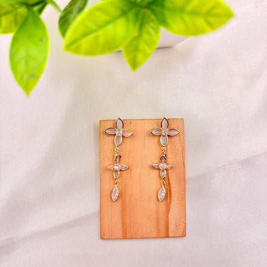 Elegant Gold Finish Floral Crystal Drop Earrings