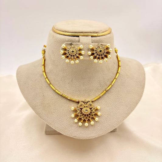 Classic Pearl Drop Pendant Necklace Set – Gold Finish CZ Jewellery