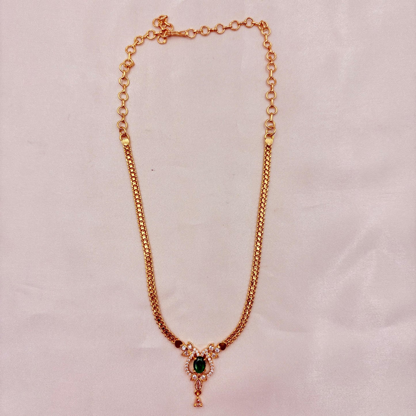 Green Stone CZ Gold-Plated Necklace