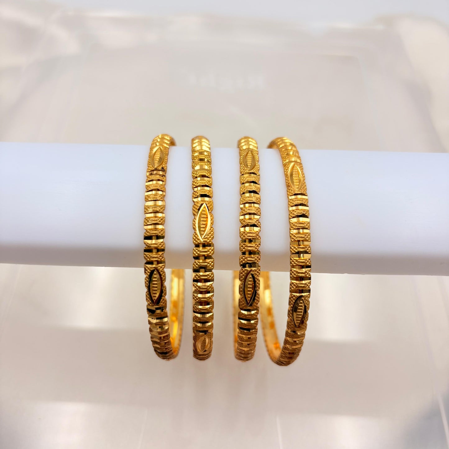 Gold Finish Leaf Motif Textured Bangles – Traditional Elegant Daily Wear