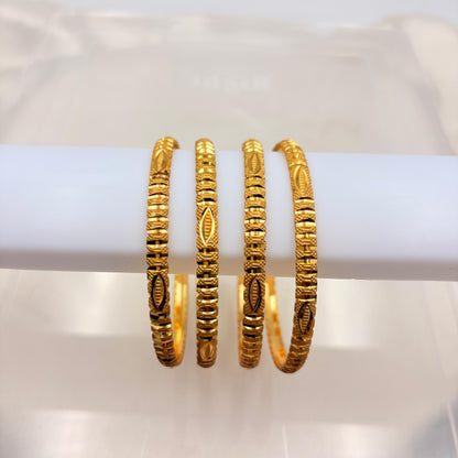 Gold Finish Leaf Motif Textured Bangles – Traditional Elegant Daily Wear