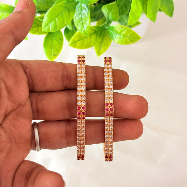 Slim Gold Finish Ruby & White Stone Bangles | Elegant CZ Bangles