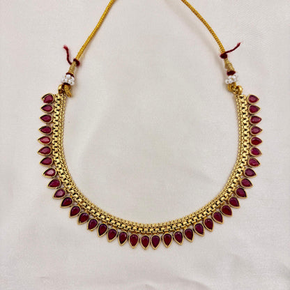 Gold-Plated Red Stone Pearl Drop Necklace Set with Matching Earrings | Traditional Ethnic Jewellery