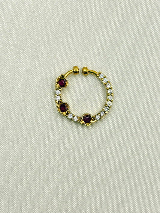 Traditional Red & White Stone Nose Pin – Gold Finish Nath
