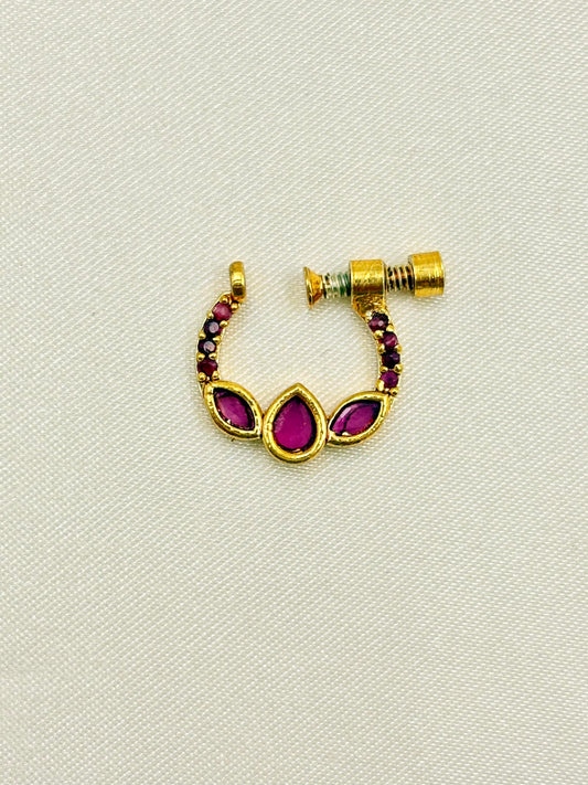 Traditional Ruby Stone Screw Nose Pin – Gold Finish