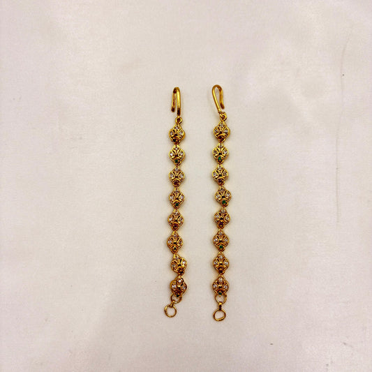 Antique Gold Stone Matti – Elegant Bridal Mattal Hair Jewellery with White Stones & Green Accent