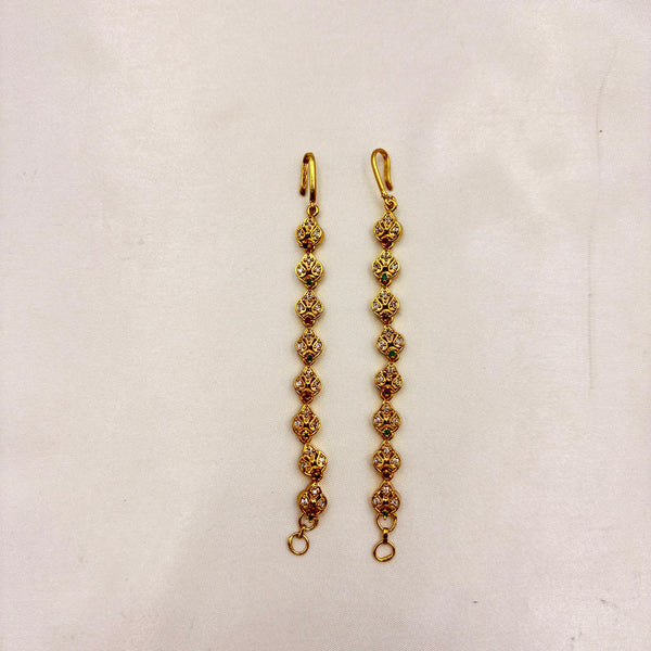 Antique Gold Stone Matti – Elegant Bridal Mattal Hair Jewellery with White Stones & Green Accent
