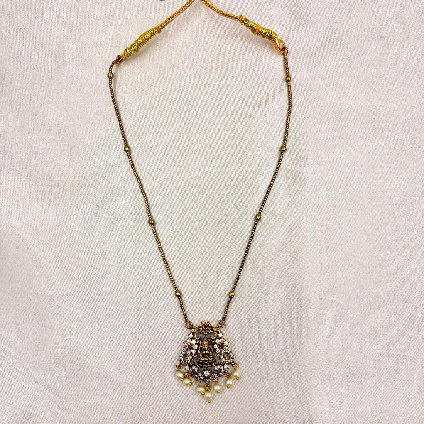 Antique Gold Lakshmi Temple Necklace Set with Pearl Drops