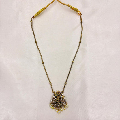 Antique Gold Lakshmi Temple Necklace Set with Pearl Drops