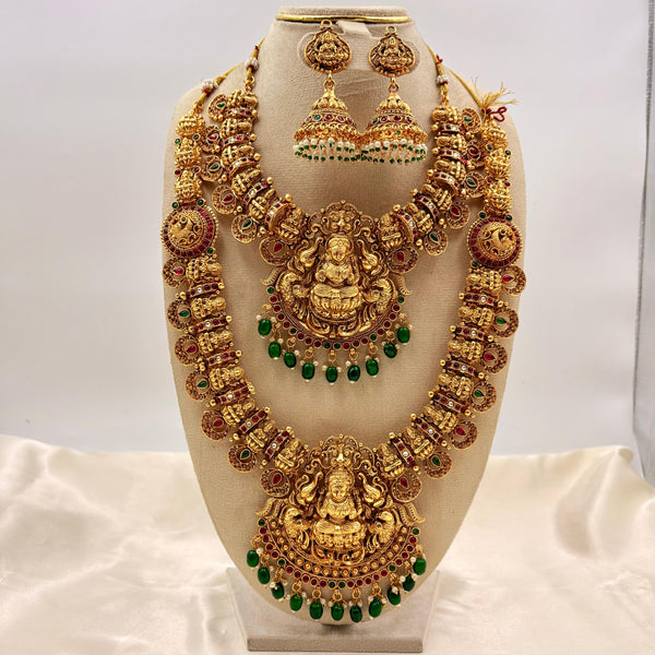 Grand Antique Gold Temple Bridal Jewellery Set with Lakshmi Motif – 5 Piece Set