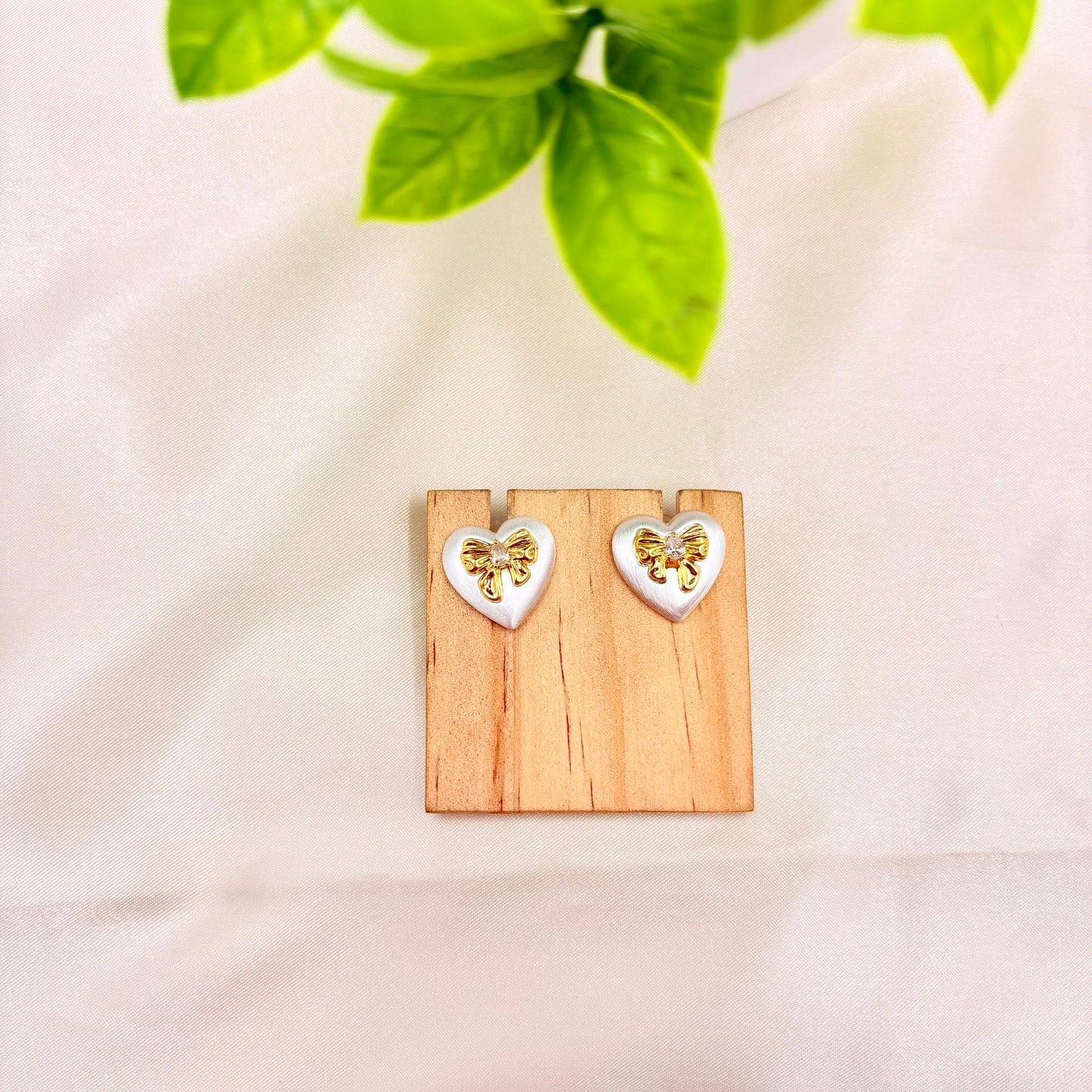 White Heart Butterfly Stud Earrings – Gold Finish