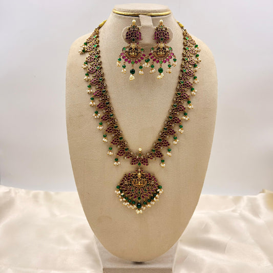 ✨ Premium Lakshmi Manga Mala Set | Ruby–Green Kemp Stones