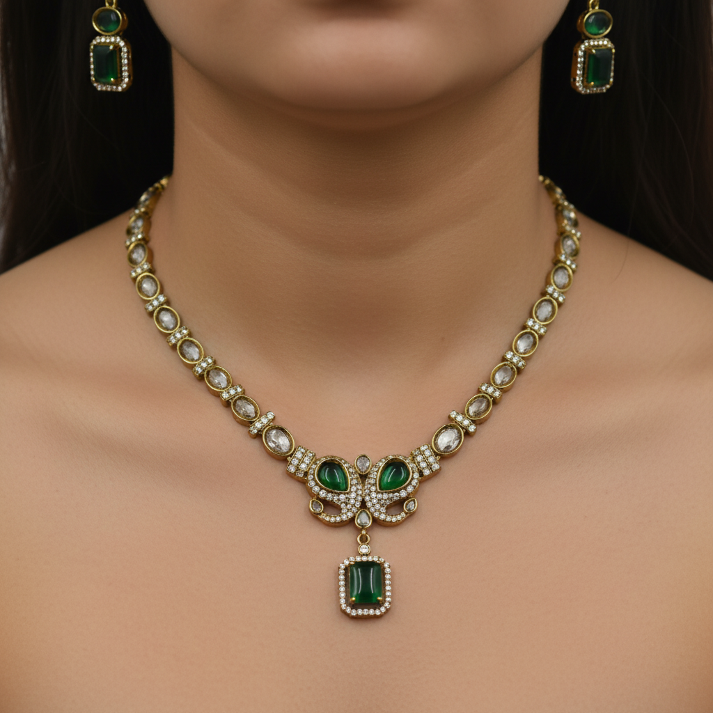 ✨ Emerald Glow Kundan Necklace Set – Royal Bridal Collection