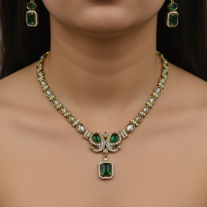 ✨ Emerald Glow Kundan Necklace Set – Royal Bridal Collection
