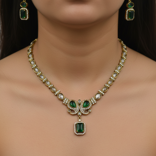 ✨ Emerald Glow Kundan Necklace Set – Royal Bridal Collection