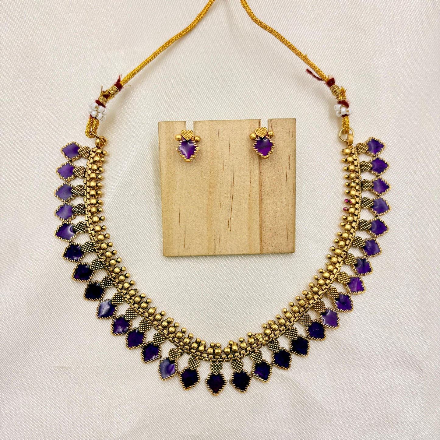 Gold-Plated Purple Stone Choker Set | Traditional Necklace with Matching Earrings