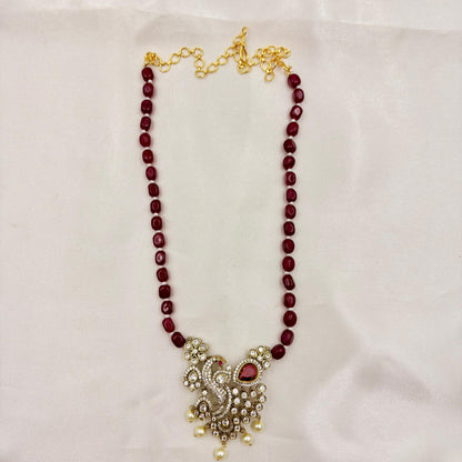 Ruby Beads CZ Pendant Necklace