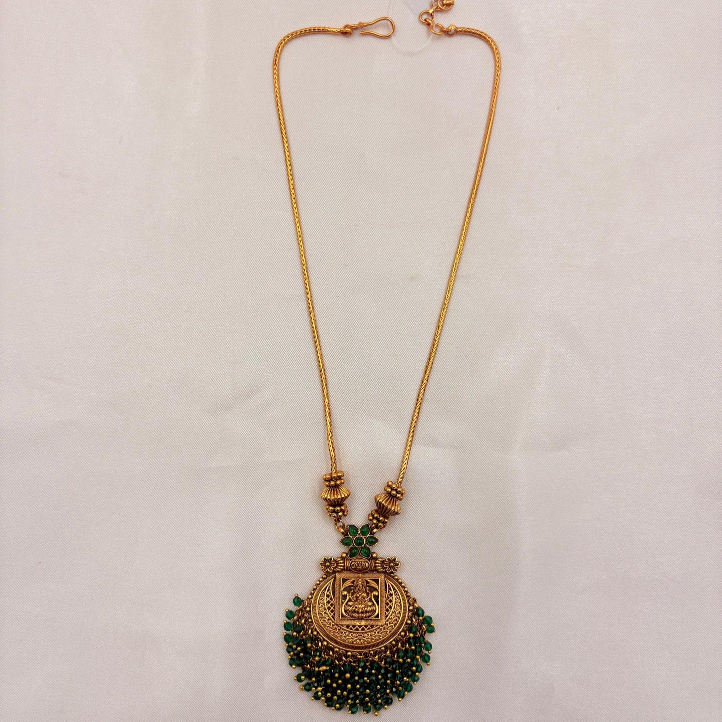 Temple Lakshmi Antique Green Beads Necklace Set