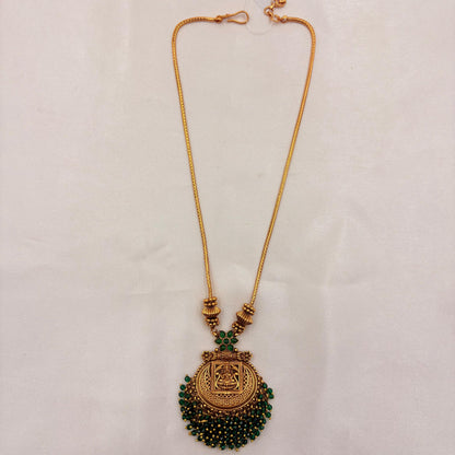 Temple Lakshmi Antique Green Beads Necklace Set
