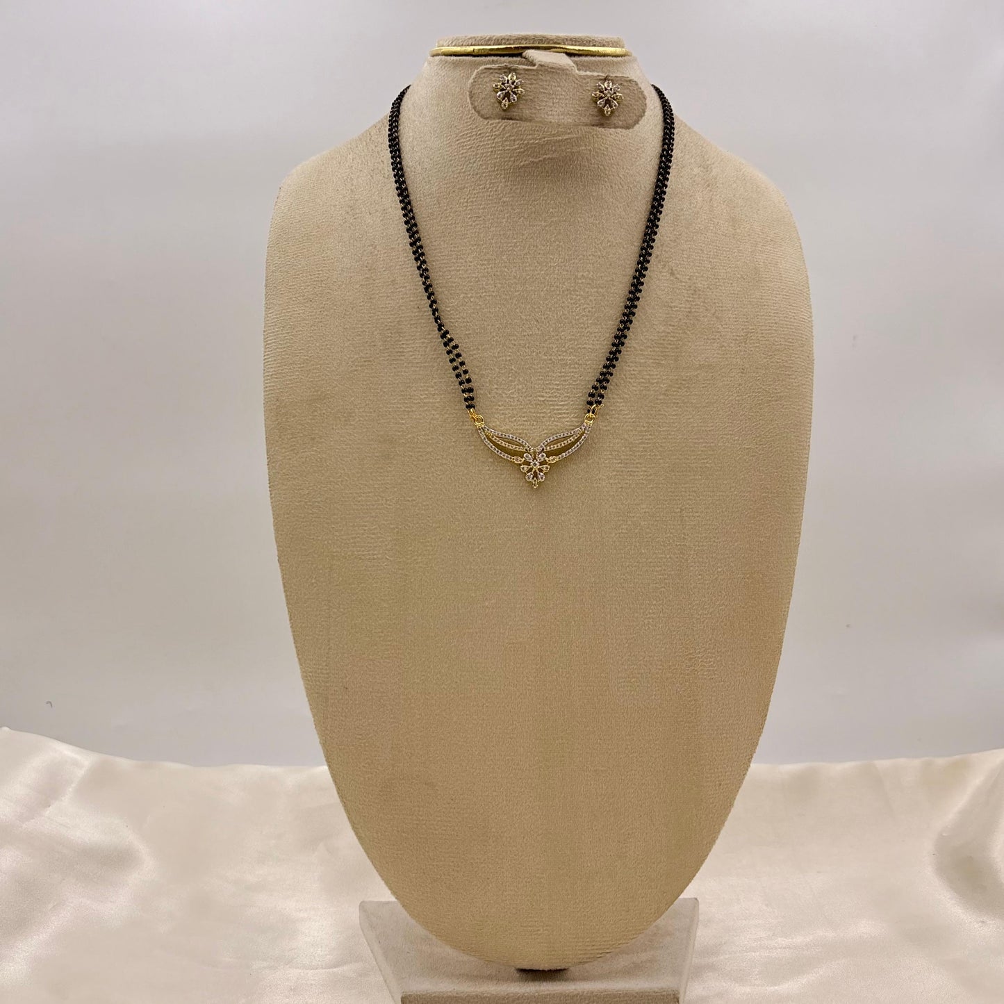Minimal CZ Wing Design Mangalsutra with Matching Stud Earrings