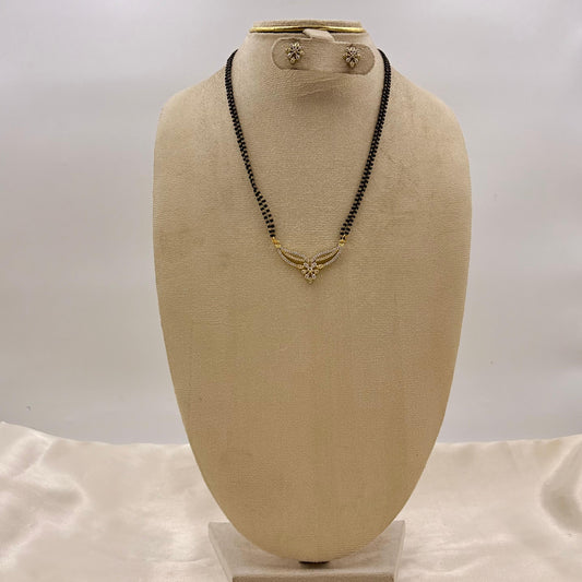 Minimal CZ Wing Design Mangalsutra with Matching Stud Earrings