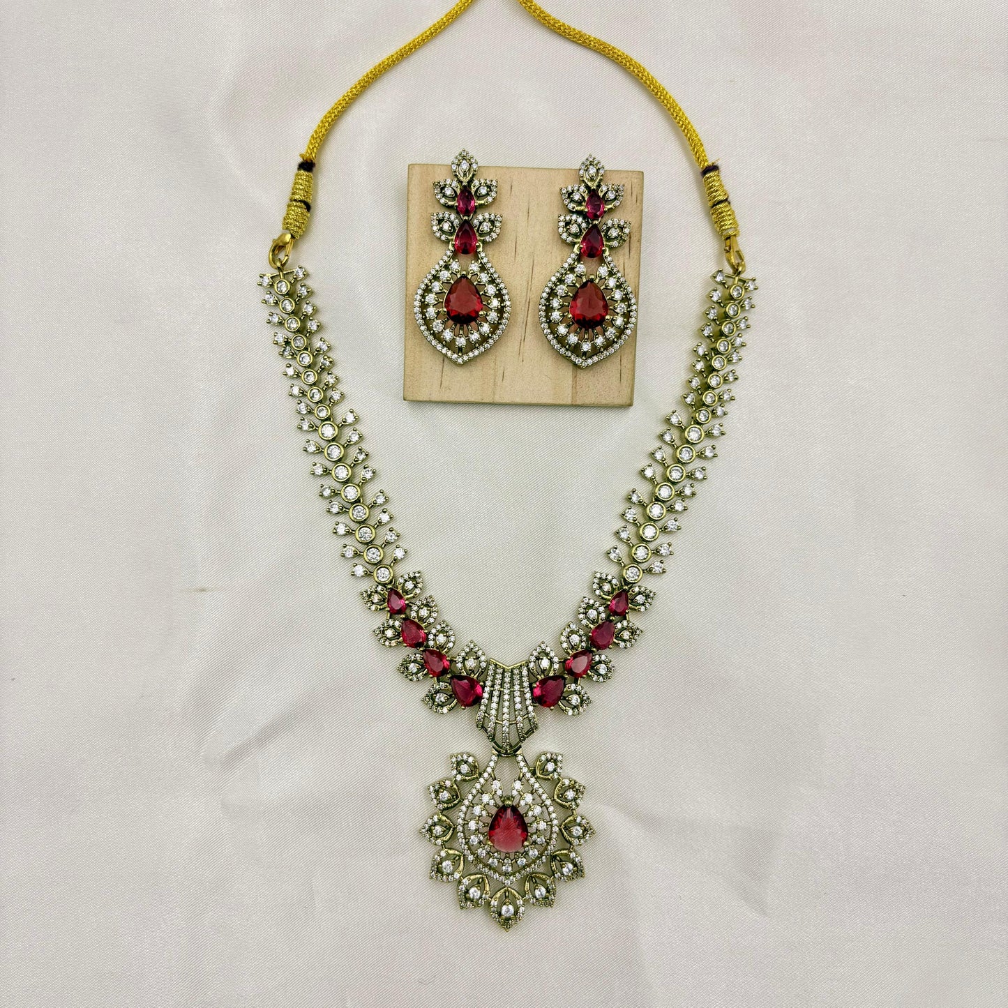 Ruby Stone AD Necklace Set with Earrings – Premium CZ Bridal Jewellery