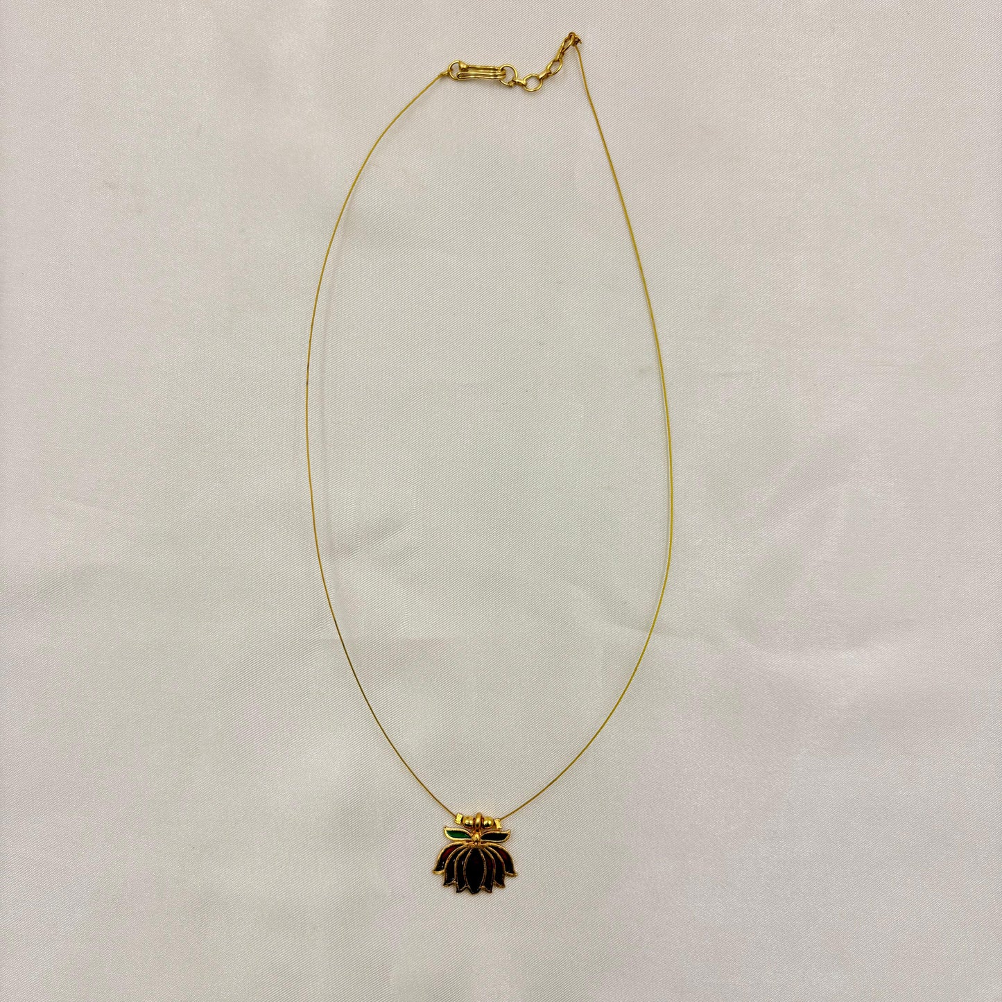Pink Enamel Lotus Minimal Wire Necklace