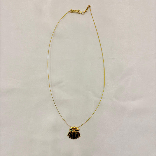 Pink Enamel Lotus Minimal Wire Necklace