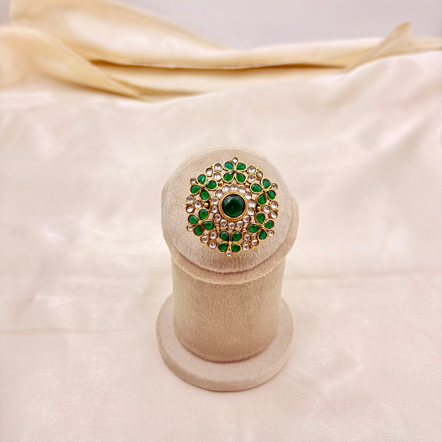 Antique Green Kundan Adjustable Finger Ring