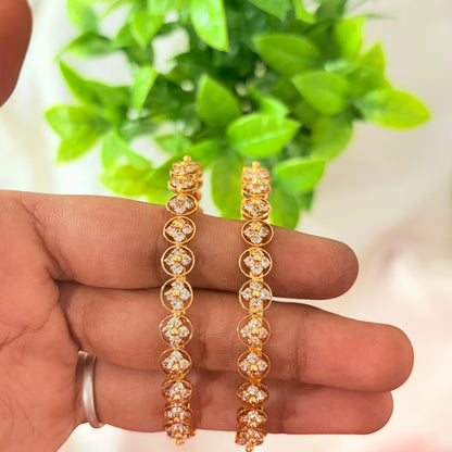 Gold Finish Round Crystal Stone Bangles – Elegant Daily Wear Bangles (Pair)