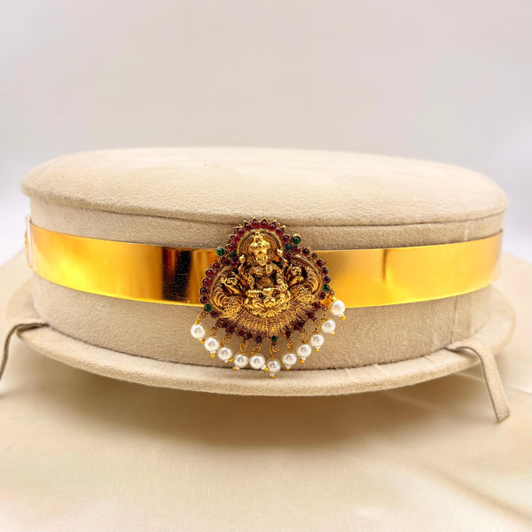 Lakshmi Temple Gold Finish Vaddanam with Pearl Drops – Bridal Waist Belt