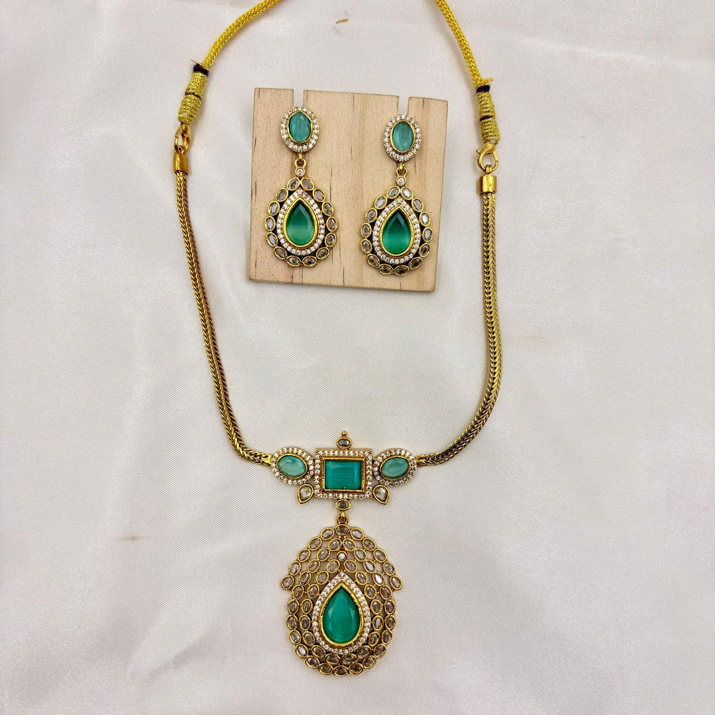 Elegant Green AD Stone Necklace Set with Matching Earrings – Premium Party Wear Jewellery