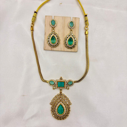 Elegant Green AD Stone Necklace Set with Matching Earrings – Premium Party Wear Jewellery