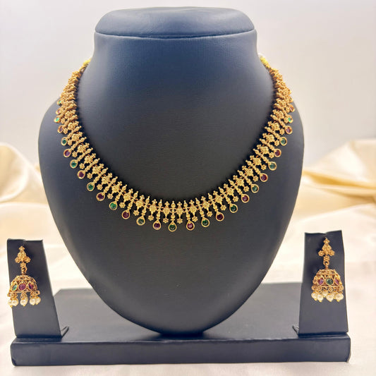 ✨ Ruby–Emerald Antique Necklace Set – Traditional • Elegant • Timeless