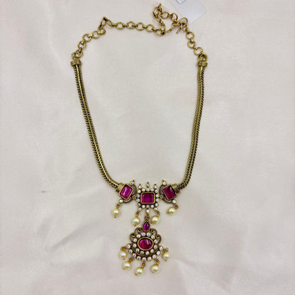 💖 Ruby Stone Pearl Drop Necklace Set