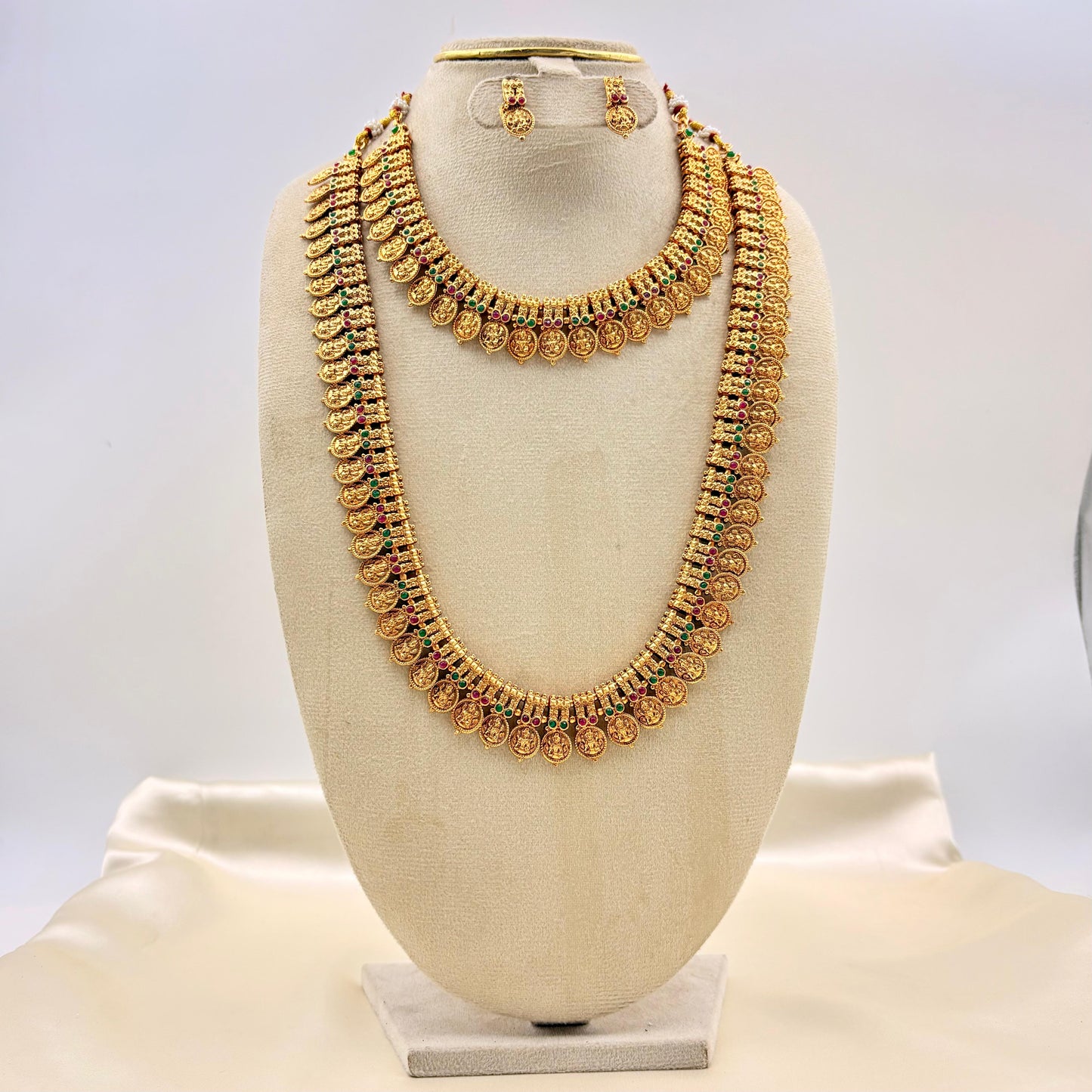 Antique Coin Long Haram Necklace Set with Matching Earrings